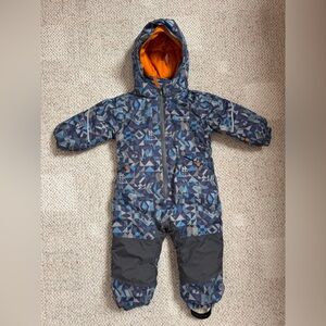 Patagonia Kids Geometric Navy Snowsuit with Orange Lining